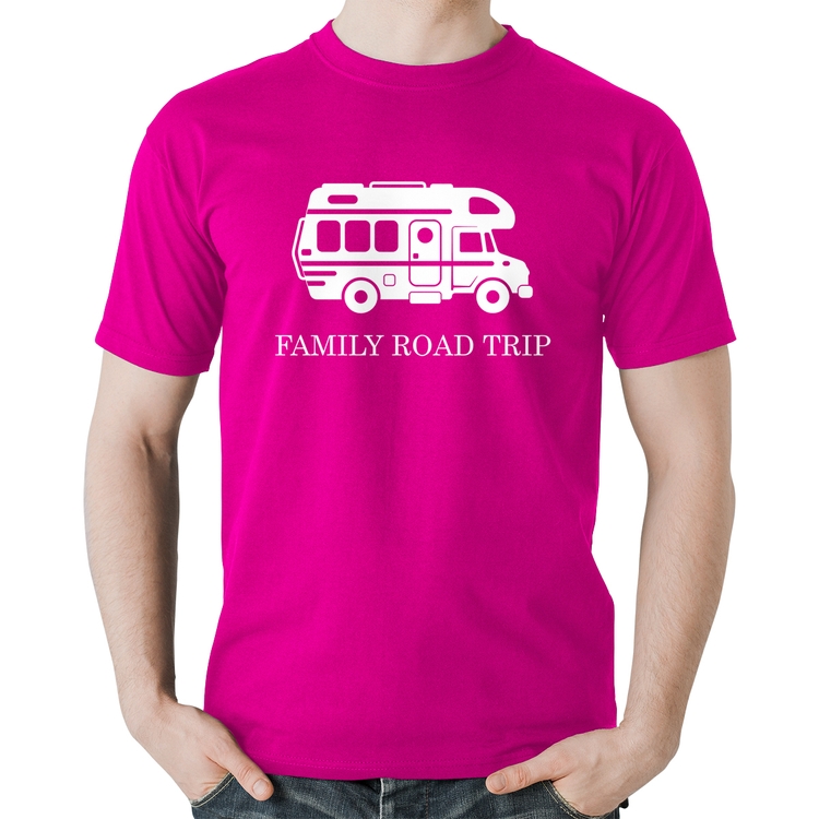 Camiseta Algodão Family Road Trip Motorhome - Rosa