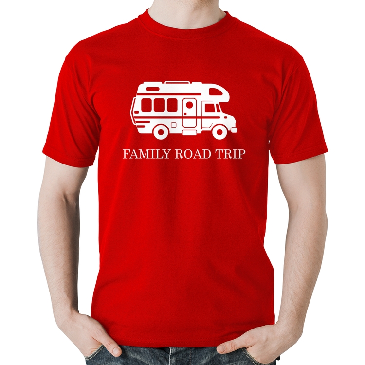 Camiseta Algodão Family Road Trip Motorhome - Vermelha