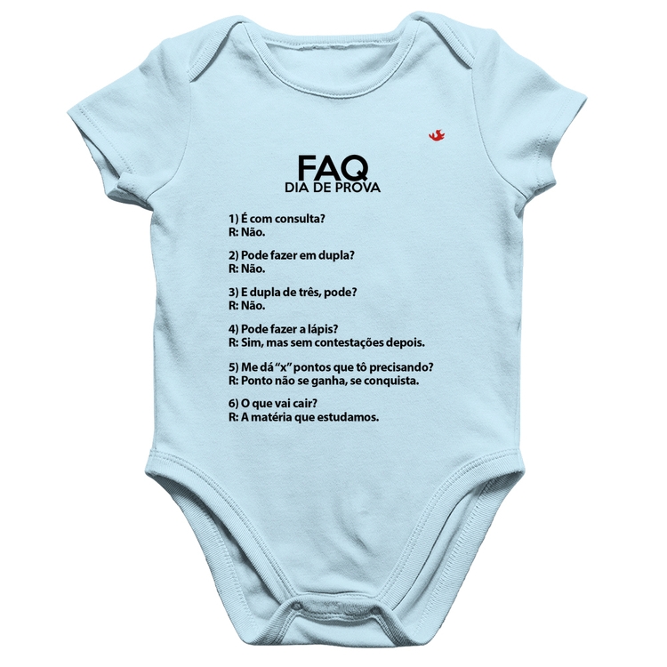 Body Bebê Algodão FAQ Dia de Prova - Azul Bebê