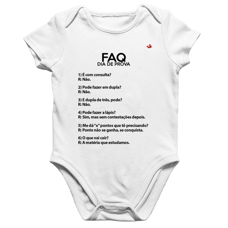 Body Bebê Algodão FAQ Dia de Prova - Branco