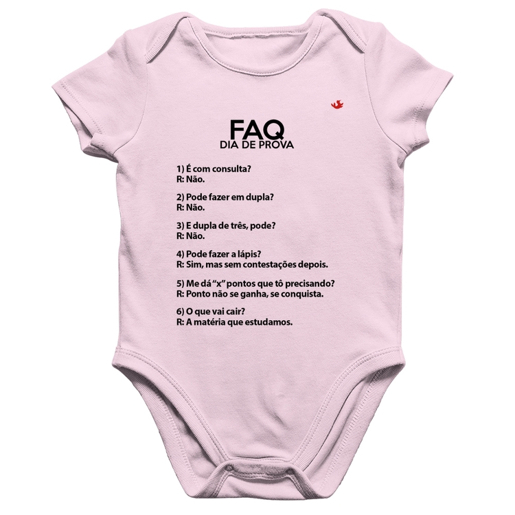 Body Bebê Algodão FAQ Dia de Prova - Rosa Bebê