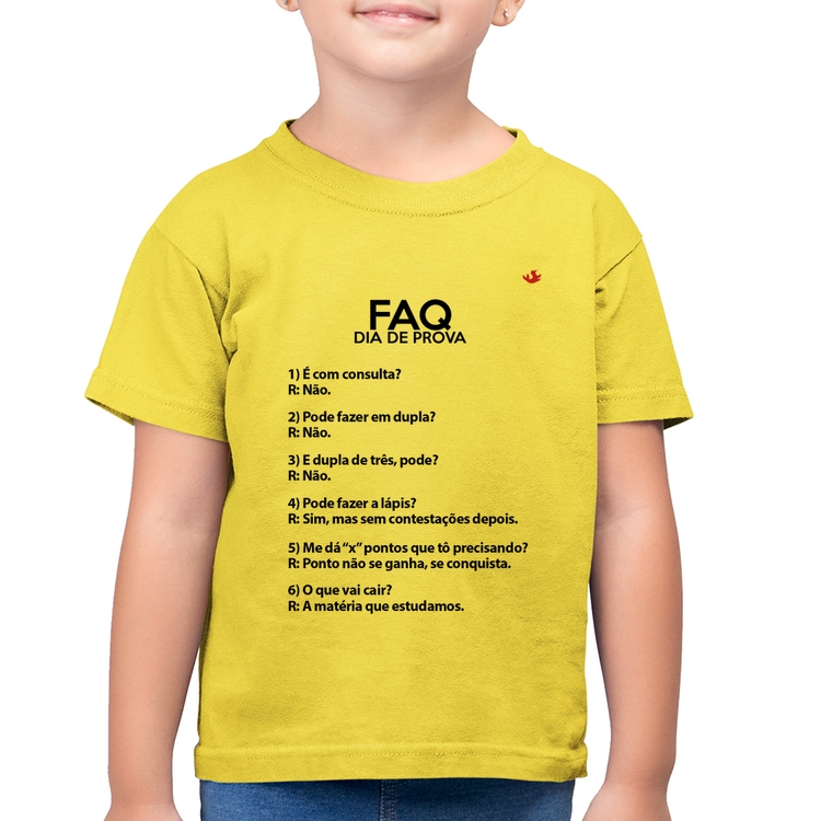 Camiseta Algodão Infantil FAQ Dia de Prova - Amarelo Canário