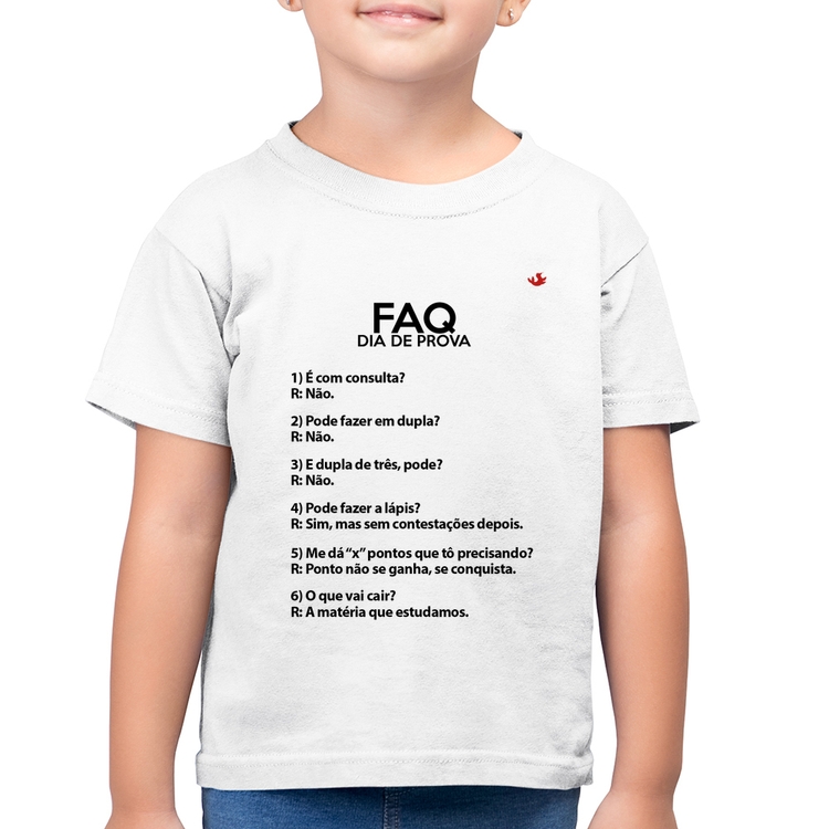 Camiseta Algodão Infantil FAQ Dia de Prova - Branca