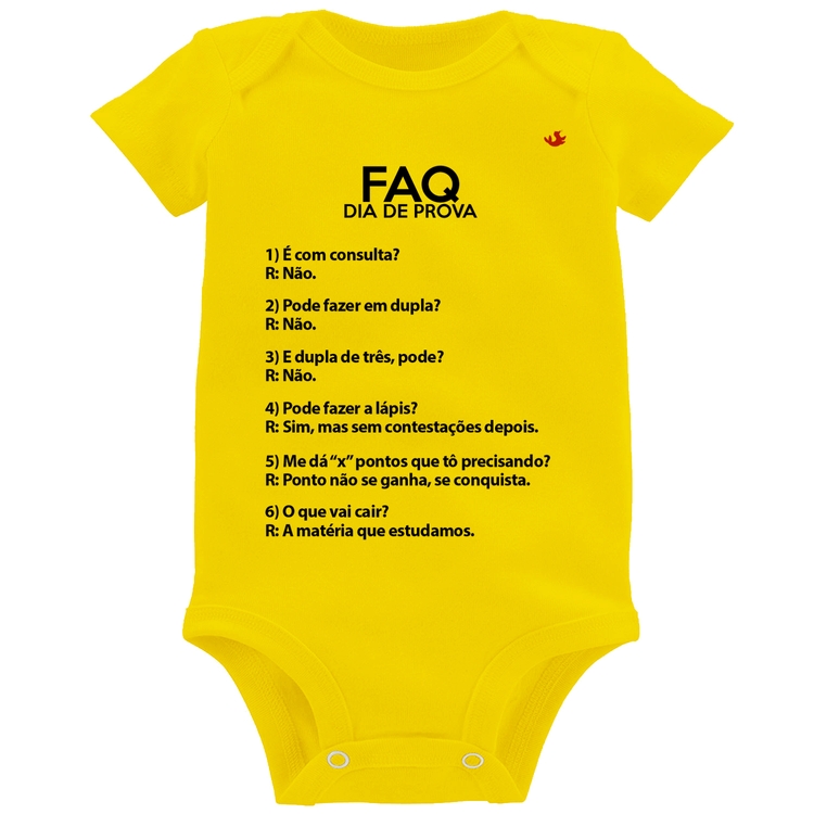 Body Bebê FAQ Dia de Prova - Amarelo
