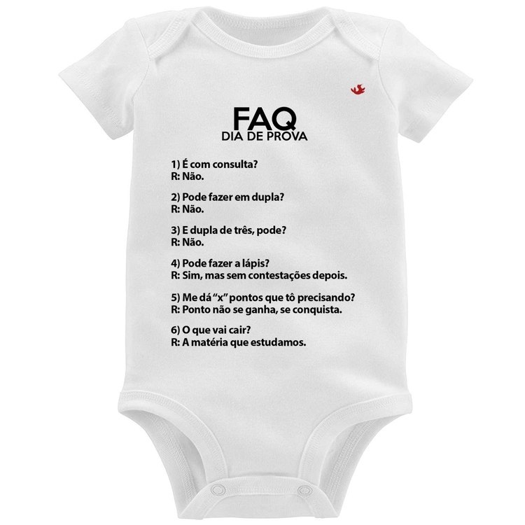 Body Bebê FAQ Dia de Prova