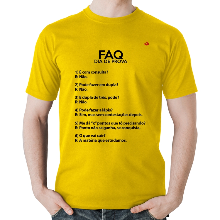 Camiseta Algodão FAQ Dia de Prova - Amarela
