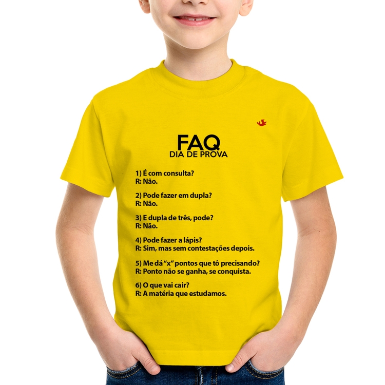 Camiseta Infantil FAQ Dia de Prova - Amarela