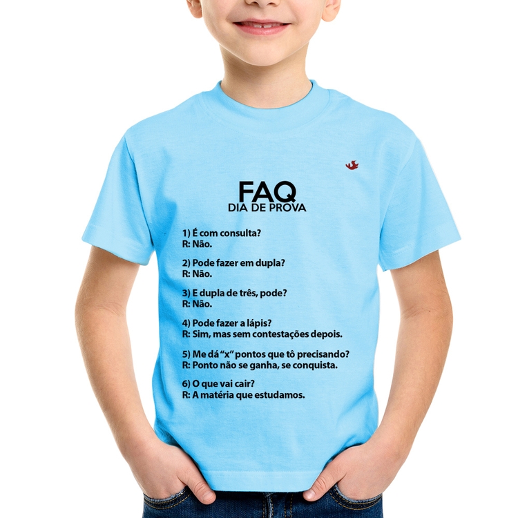 Camiseta Infantil FAQ Dia de Prova - Azul Bebê