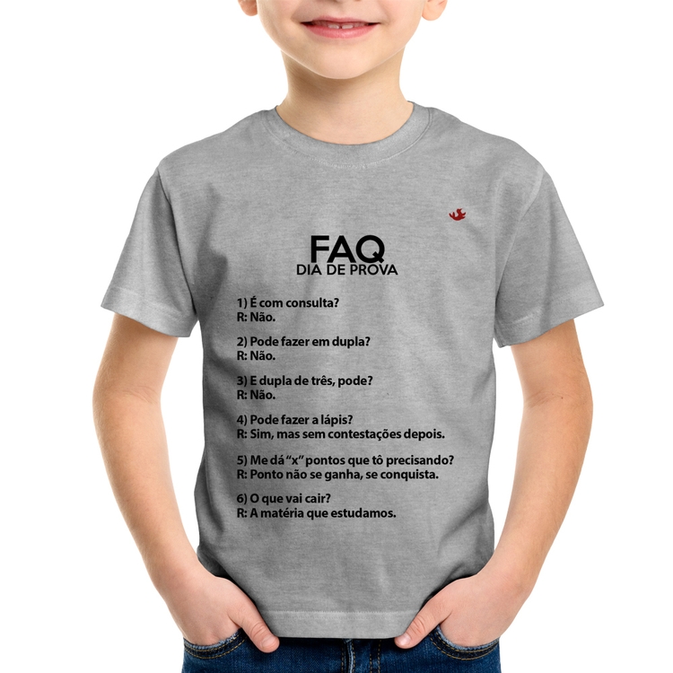 Camiseta Infantil FAQ Dia de Prova - Cinza