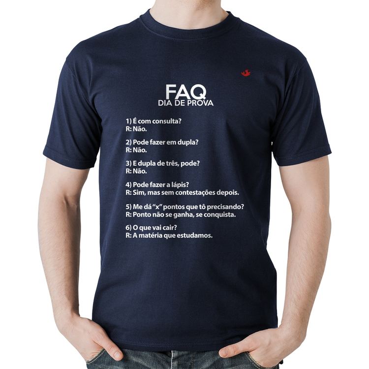 Camiseta Algodão FAQ Dia de Prova - Marinho
