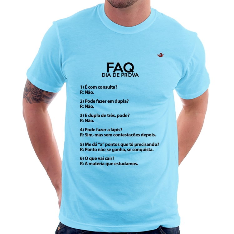 Camiseta FAQ Dia de Prova - Azul Bebê