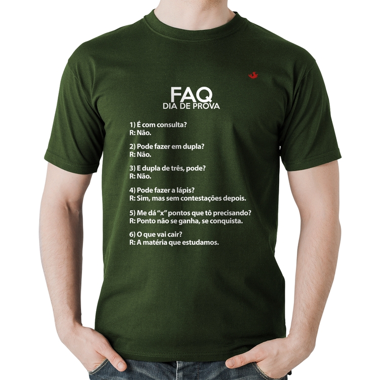 Camiseta Algodão FAQ Dia de Prova - Musgo