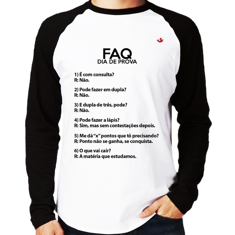Camiseta Raglan FAQ Dia de Prova Manga Longa