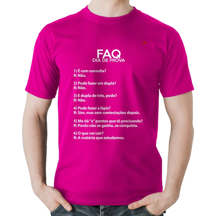 Camiseta Algodão FAQ Dia de Prova - Rosa