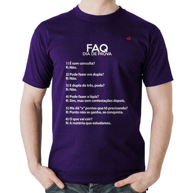 Camiseta Algodão FAQ Dia de Prova - Roxa