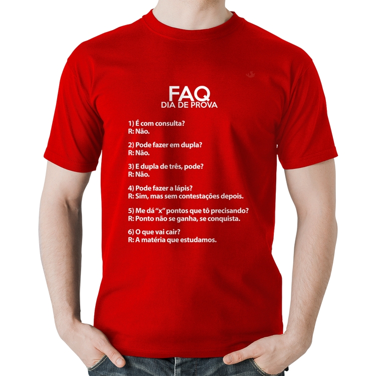 Camiseta Algodão FAQ Dia de Prova - Vermelha