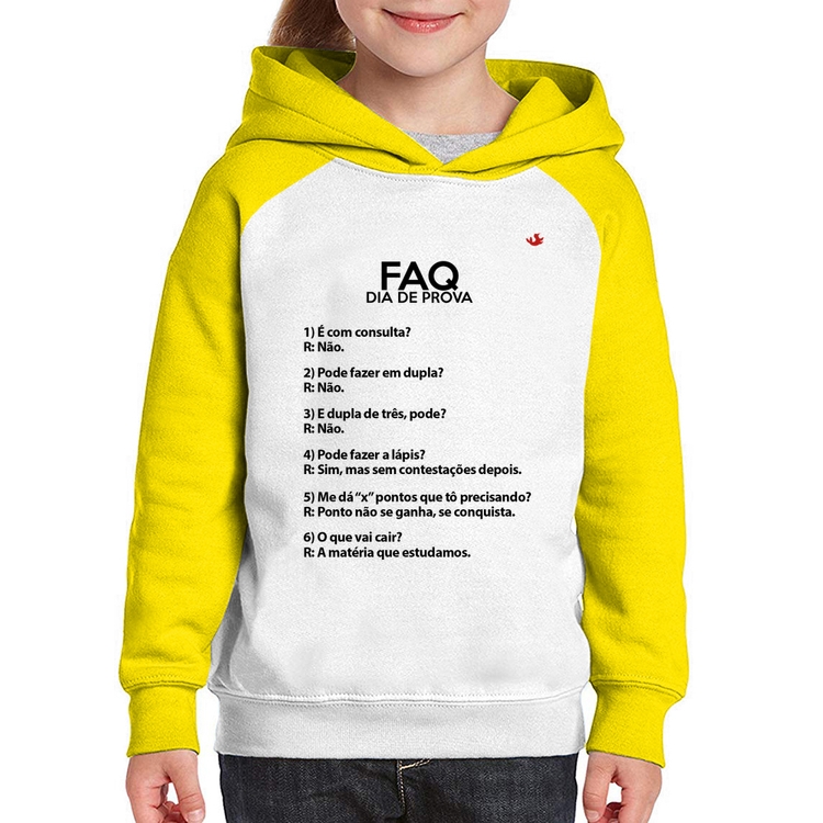 Moletom Infantil FAQ Dia de Prova - Branco/Amarelo