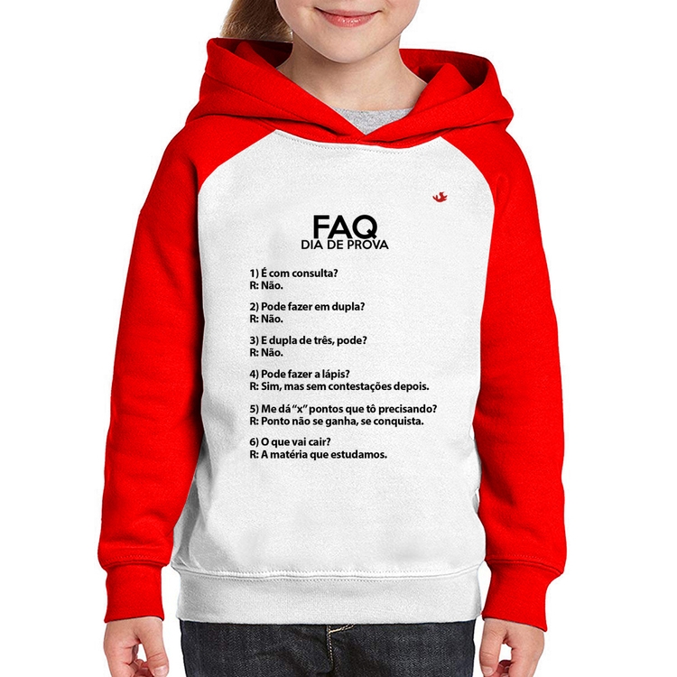 Moletom Infantil FAQ Dia de Prova - Branco/Vermelho