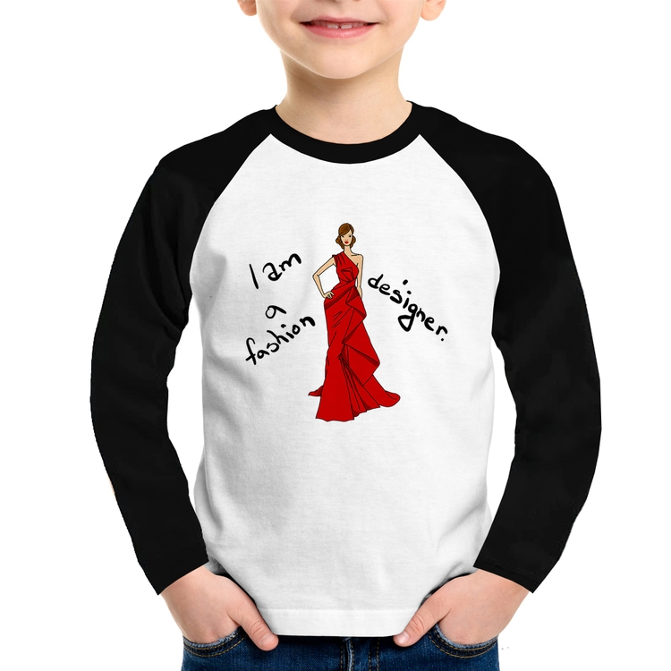 Camiseta Raglan Infantil Fashion Designer Manga Longa