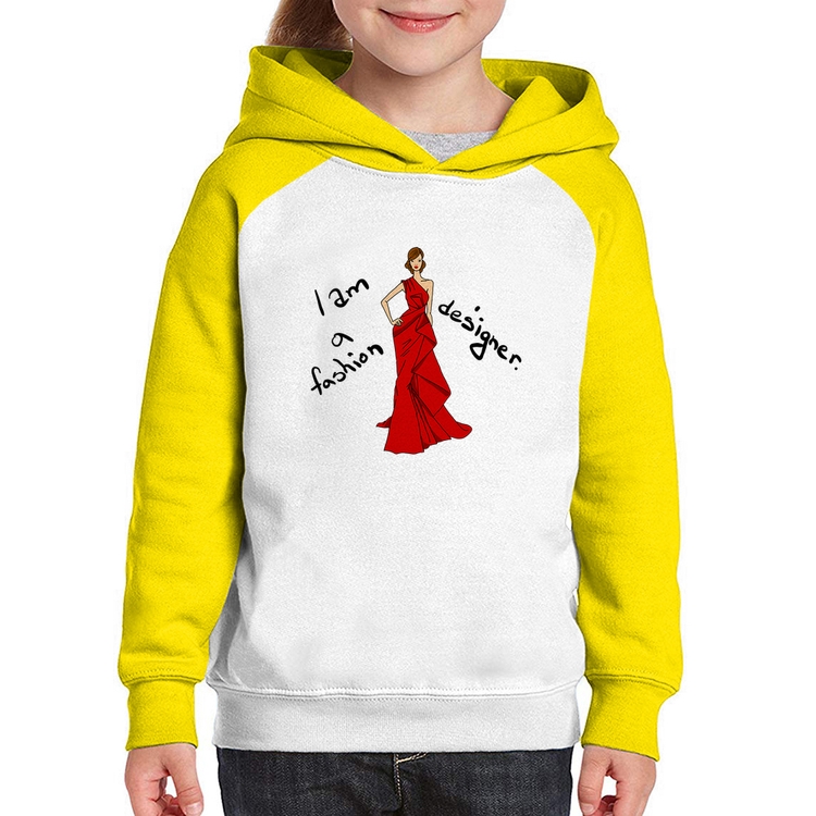Moletom Infantil Fashion Designer - Branco/Amarelo