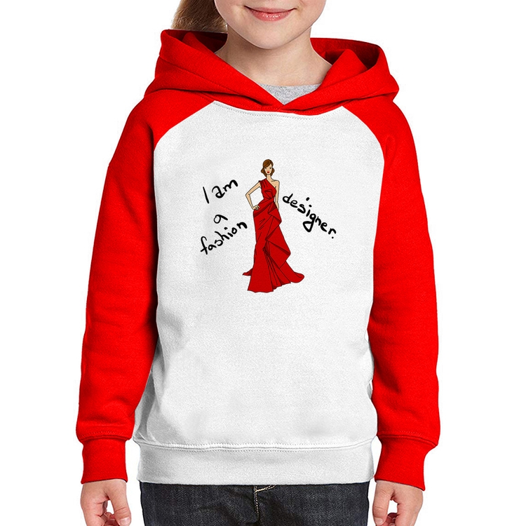 Moletom Infantil Fashion Designer - Branco/Vermelho