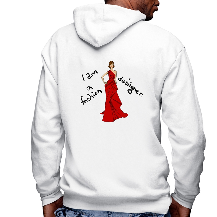 Blusa Moletom Fashion Designer Masculina com Capuz e Zíper - Branca
