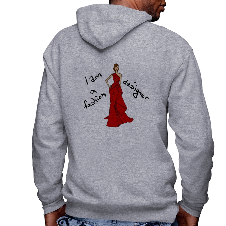 Blusa Moletom Fashion Designer Masculina com Capuz e Zíper - Mescla