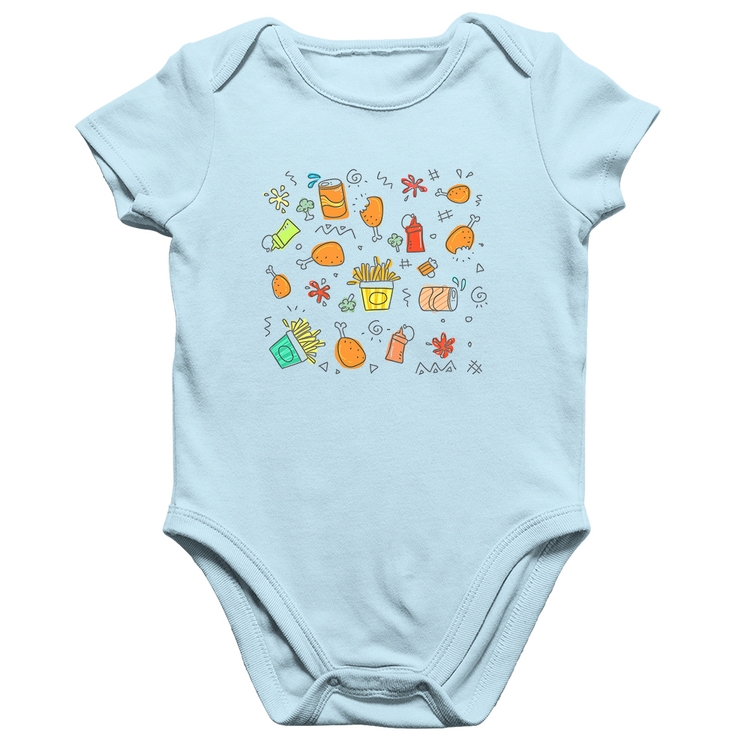 Body Bebê Algodão Fast Food - Azul Bebê