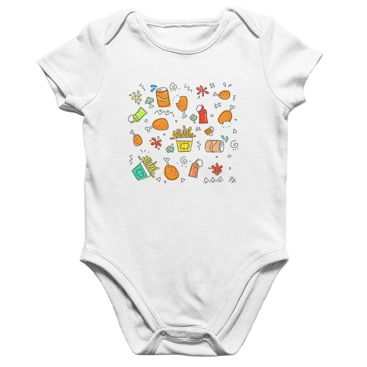 Body Bebê Algodão Fast Food - Branco