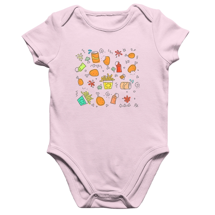 Body Bebê Algodão Fast Food - Rosa Bebê