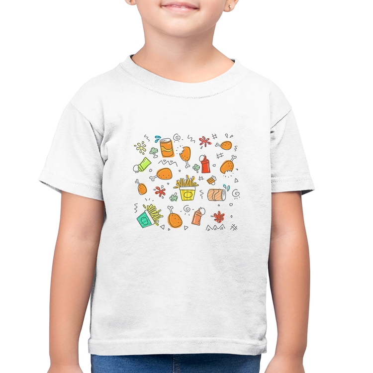 Camiseta Algodão Infantil Fast Food - Branca