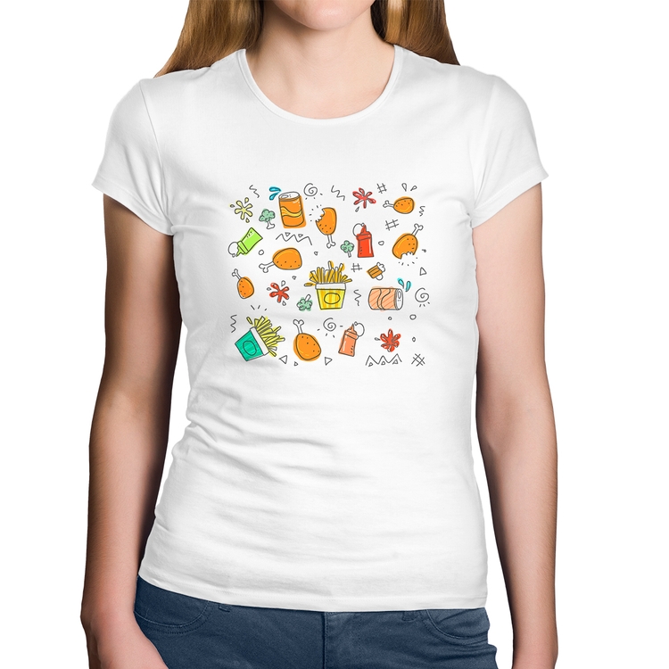 Baby Look Algodão Fast Food - Branca