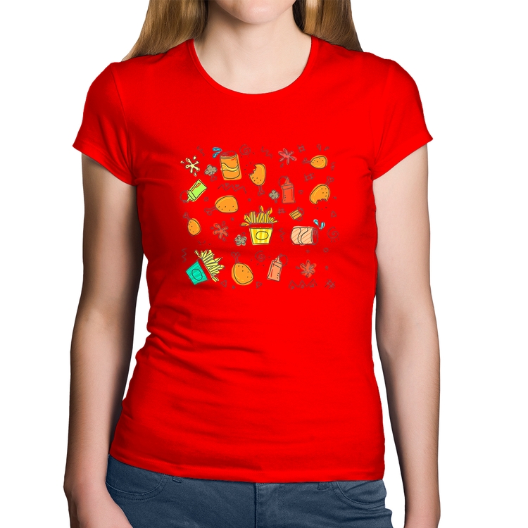 Baby Look Algodão Fast Food - Vermelha