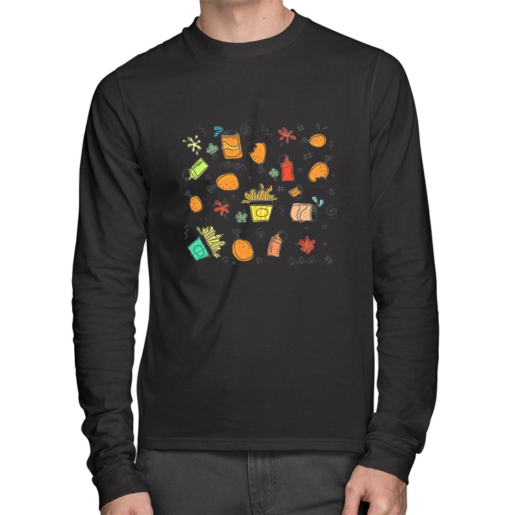 Camiseta Algodão Fast Food Manga Longa