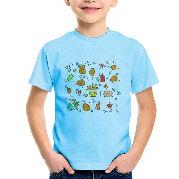 Camiseta Infantil Fast Food - Azul Bebê