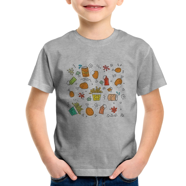 Camiseta Infantil Fast Food - Cinza