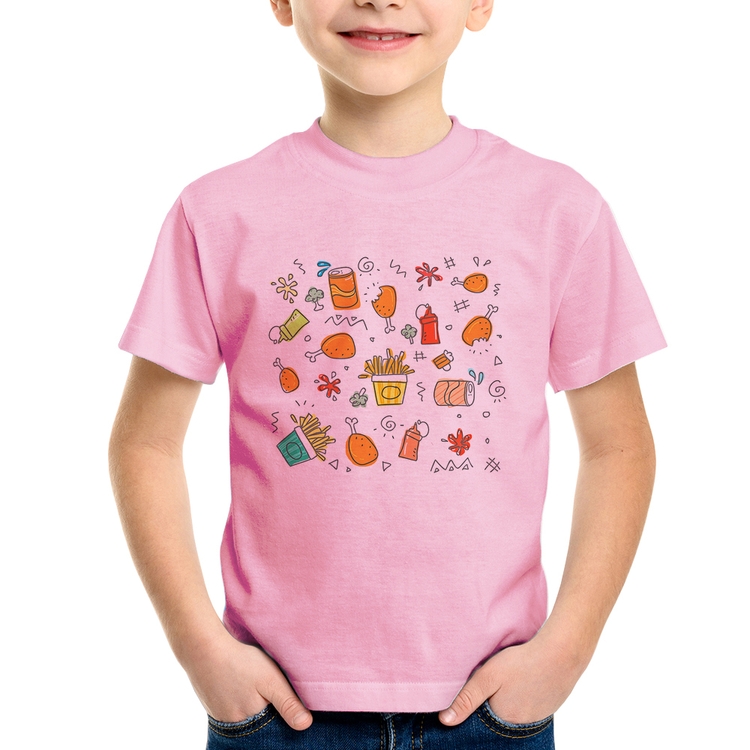 Camiseta Infantil Fast Food - Rosa Bebê