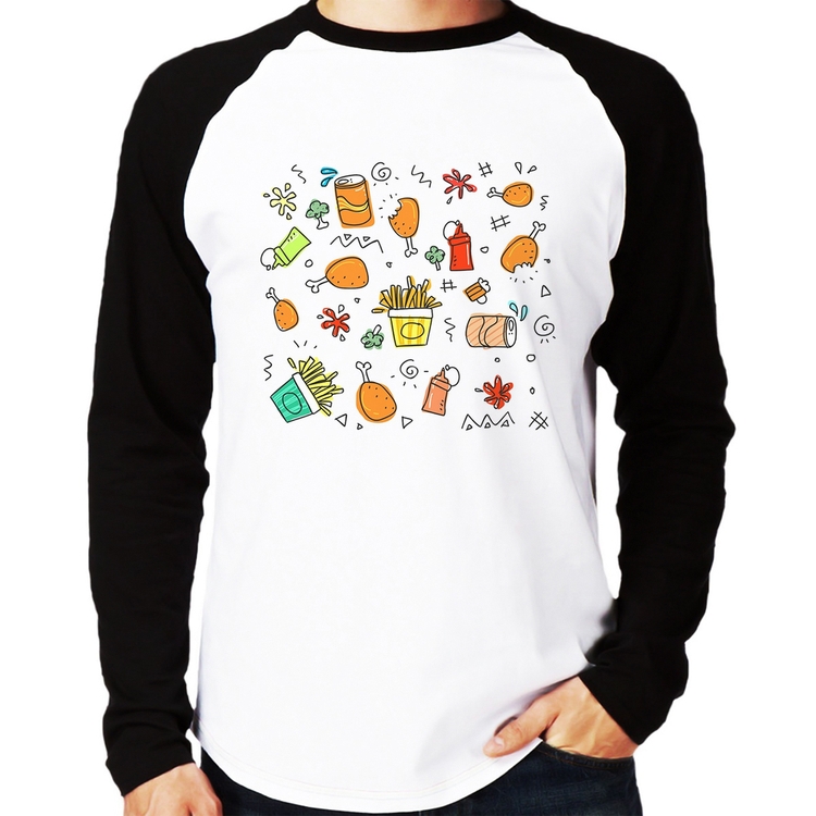 Camiseta Raglan Fast Food Manga Longa