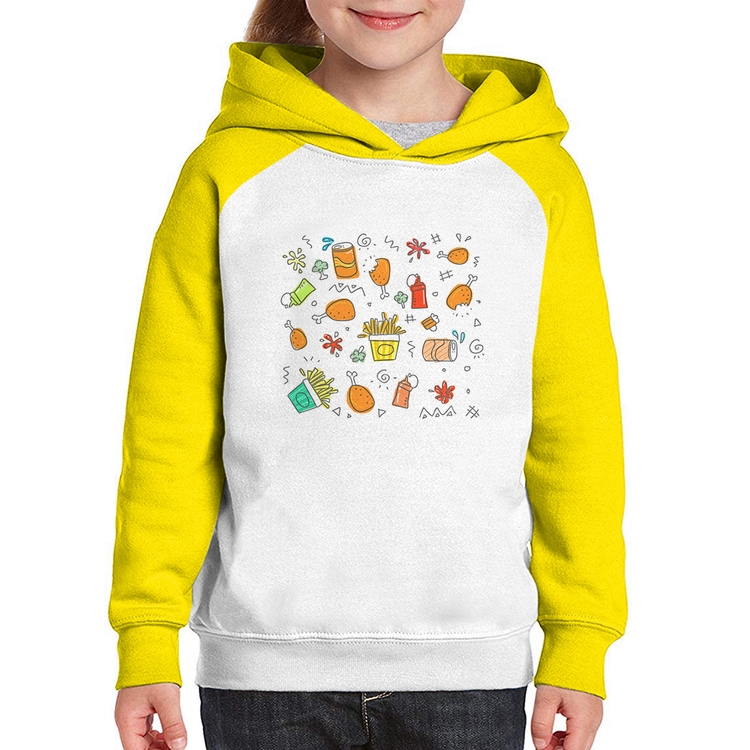 Moletom Infantil Fast Food - Branco/Amarelo