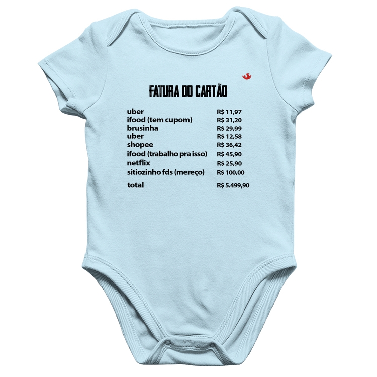 Body Bebê Algodão Fatura do Cartão - Azul Bebê