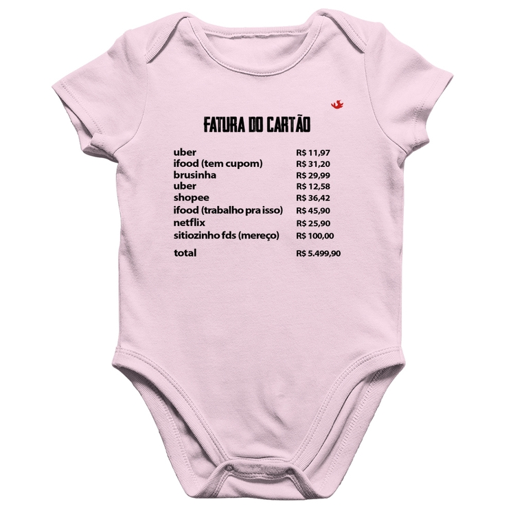 Body Bebê Algodão Fatura do Cartão - Rosa Bebê