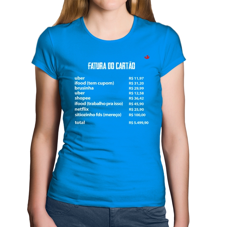 Baby Look Algodão Fatura do Cartão - Azul