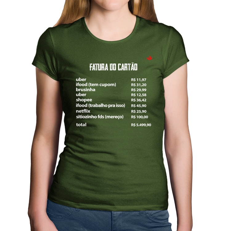 Baby Look Algodão Fatura do Cartão - Musgo