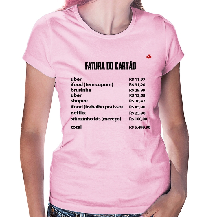 Baby Look Fatura do Cartão - Rosa Bebê