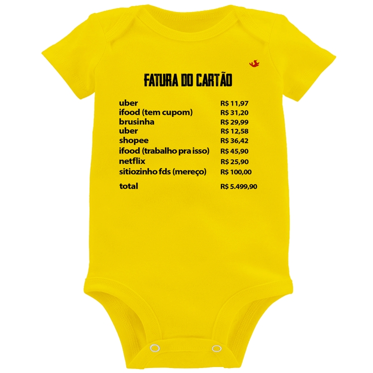 Body Bebê Fatura do Cartão - Amarelo