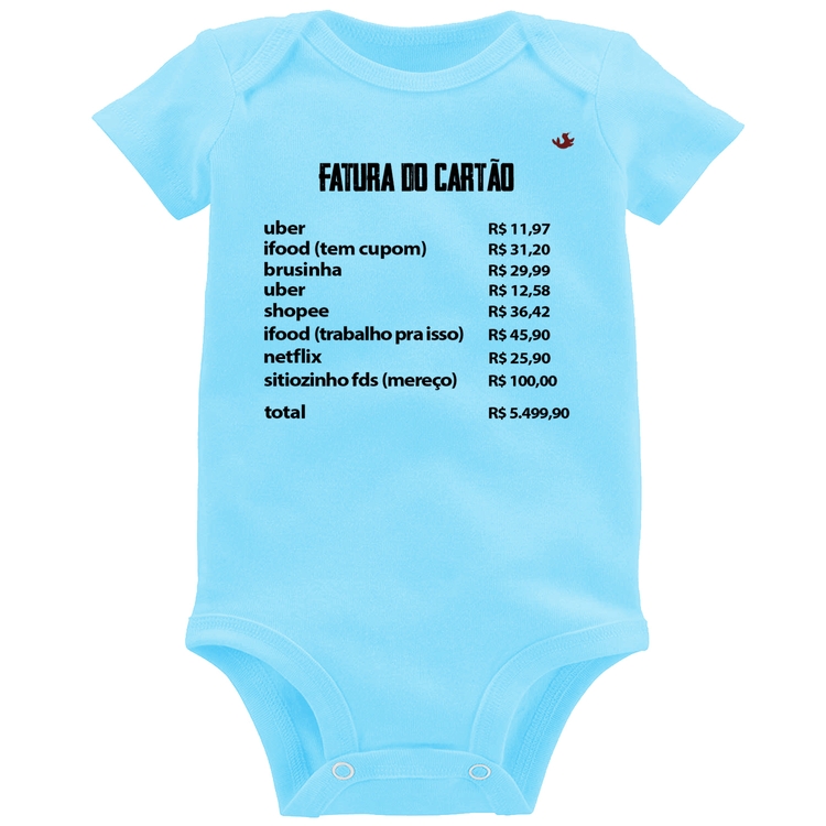 Body Bebê Fatura do Cartão - Azul Bebê