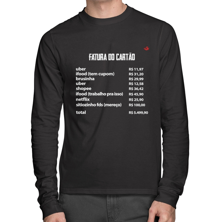 Camiseta Algodão Fatura do Cartão Manga Longa