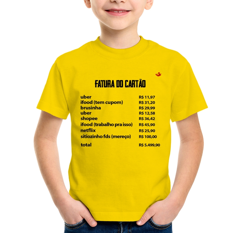 Camiseta Infantil Fatura do Cartão - Amarela