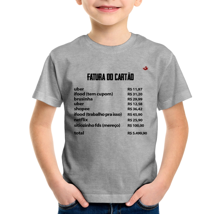 Camiseta Infantil Fatura do Cartão - Cinza