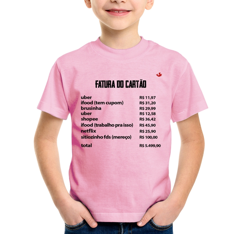 Camiseta Infantil Fatura do Cartão - Rosa Bebê